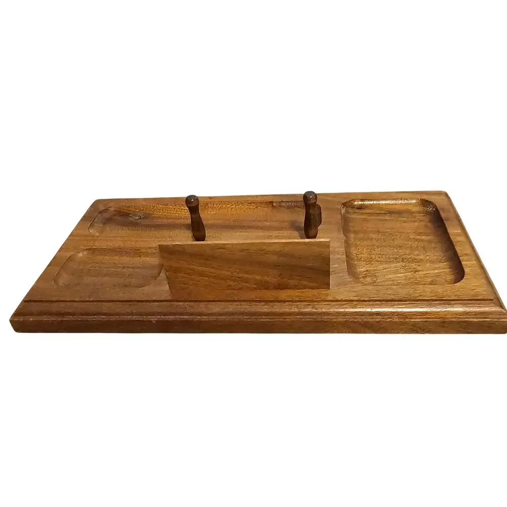 Vintage MCM Walnut Wood Mens Dresser Valet Tray Desk Catchall Organizer Caddy